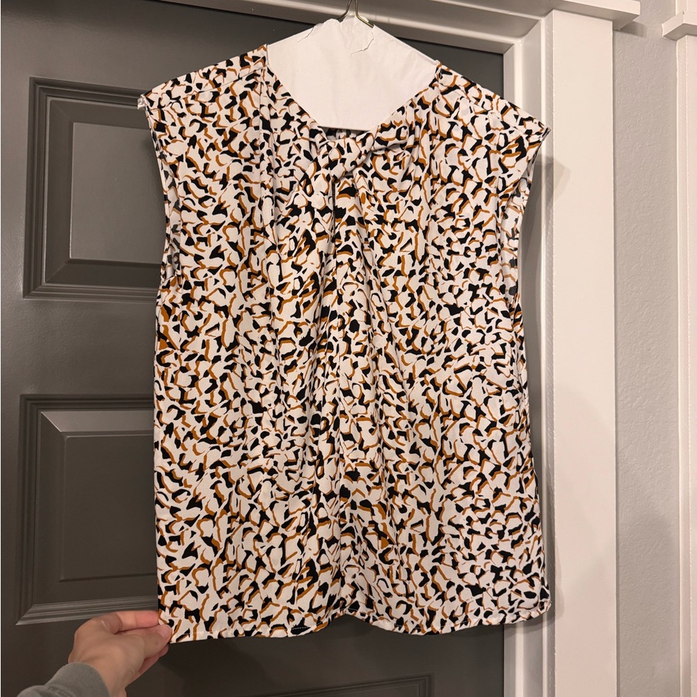 Nine West Abstract Print Blouse - Black, White, Brown